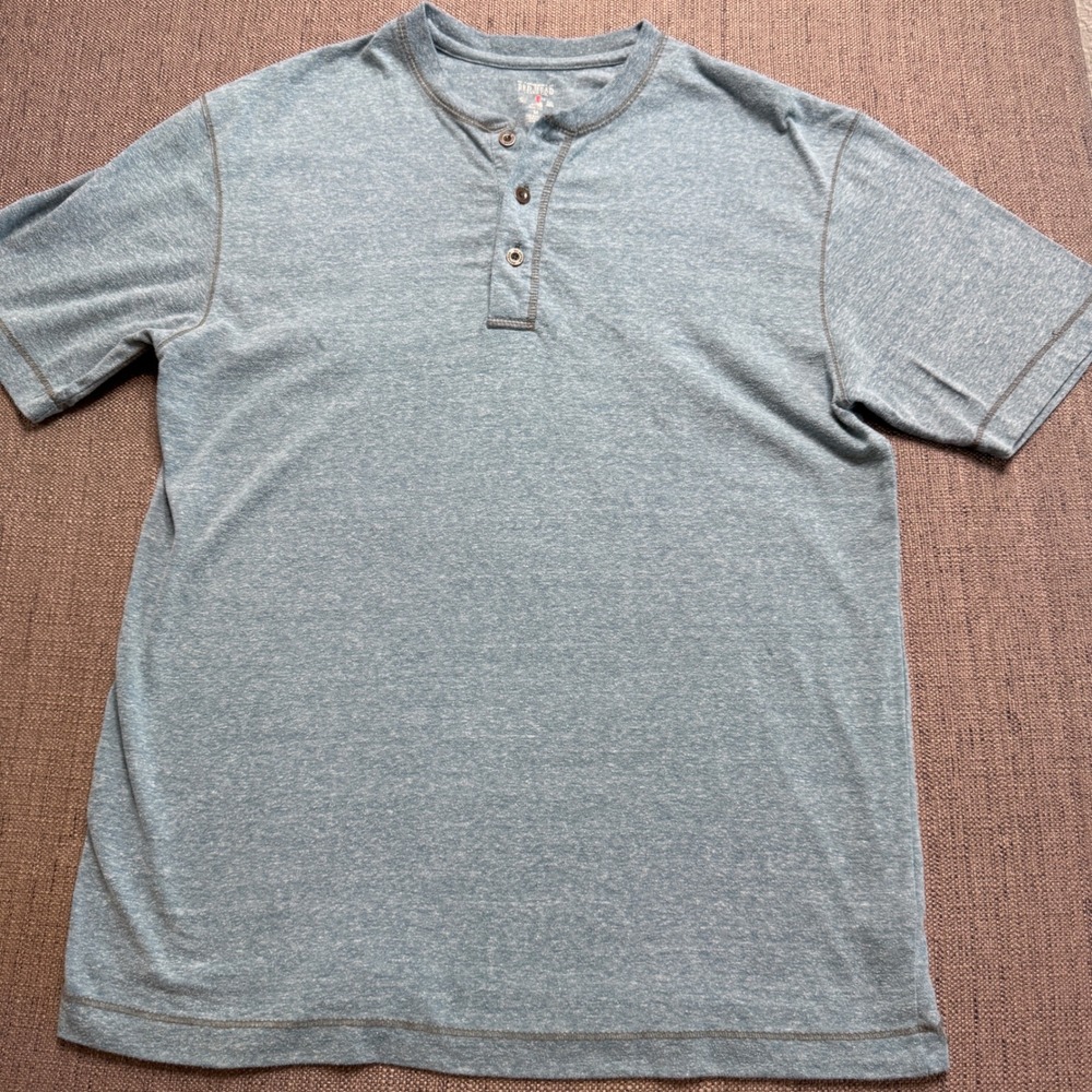 RedHead Brand Co Mens Blue Heathered Short Sleeve Henley Shirt Size M